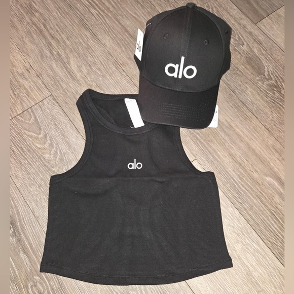 ALO Yoga Tops - Alo Black Crop Top and Cap Set aspire robbed tank new s m l